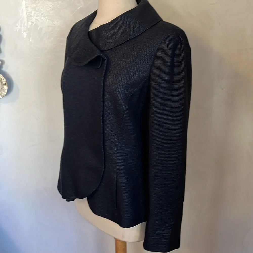 Ellen Tracy Blue Sheen Blazer w/shoulder pads,oversized Button & pockets Size 12 - Picture 5 of 14